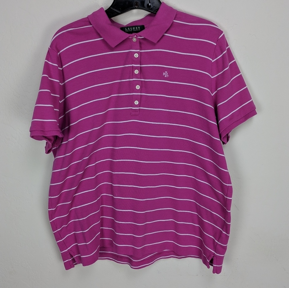 Lauren raspberry and white polo
